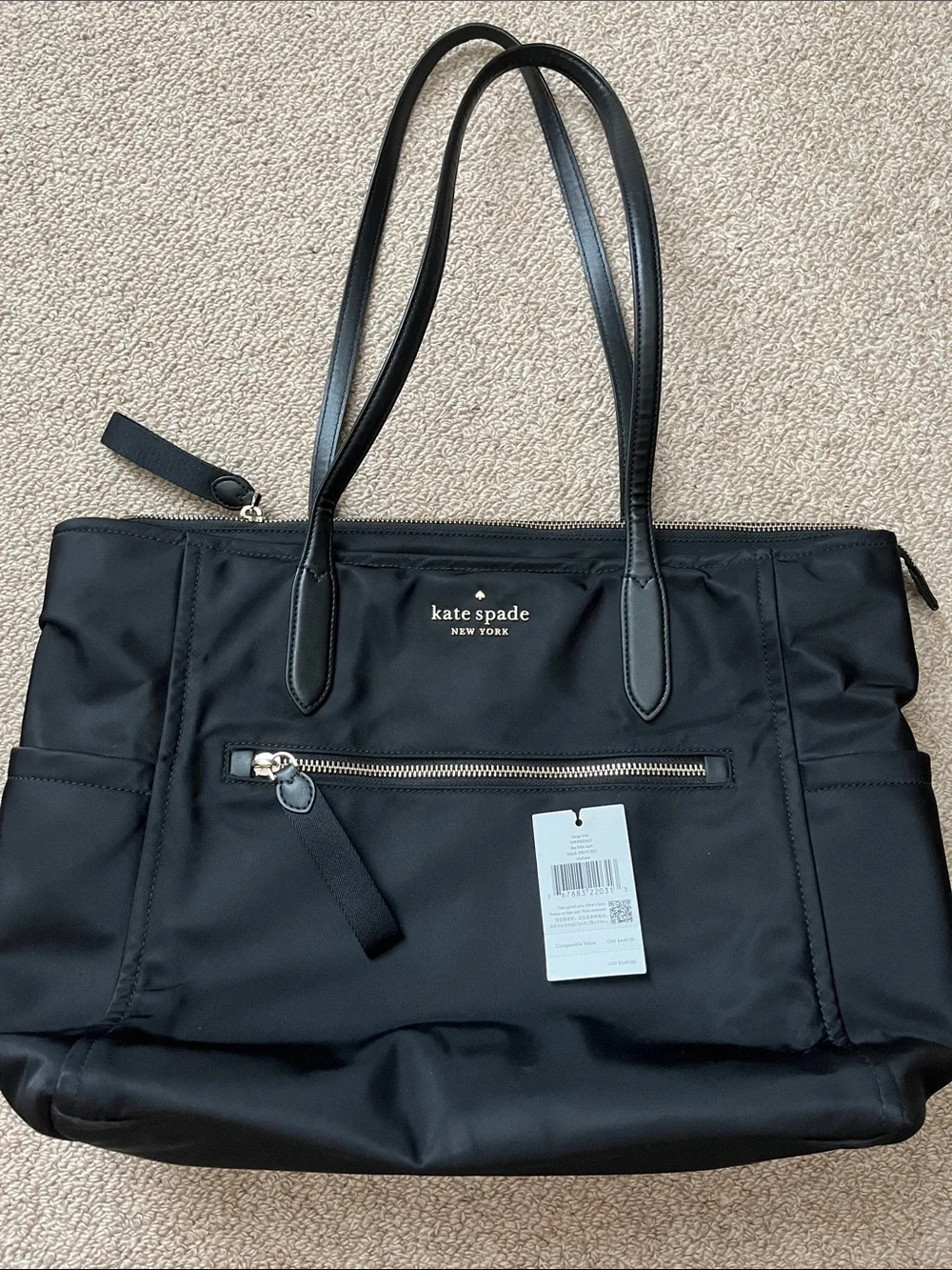 Kate Spade ♠️ The Little Better Black Chelsea Large Tote with Front Zip Pocket